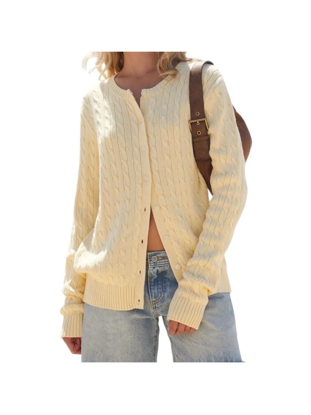 Brandy Melville Amalie Yellow Cable Knit Button Cardigan